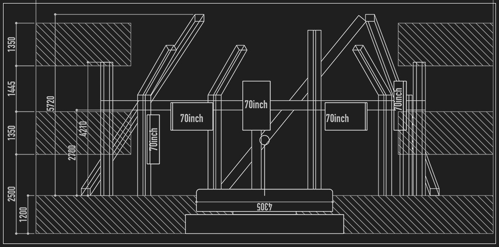 CAD drawing, front view of the set