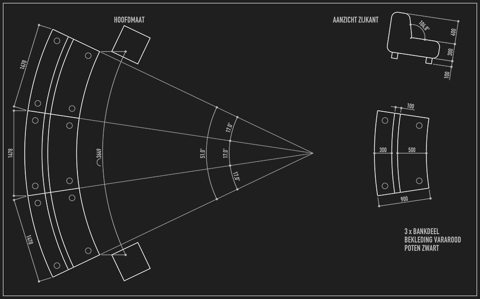 CAD drawing, detailing the competitors couch