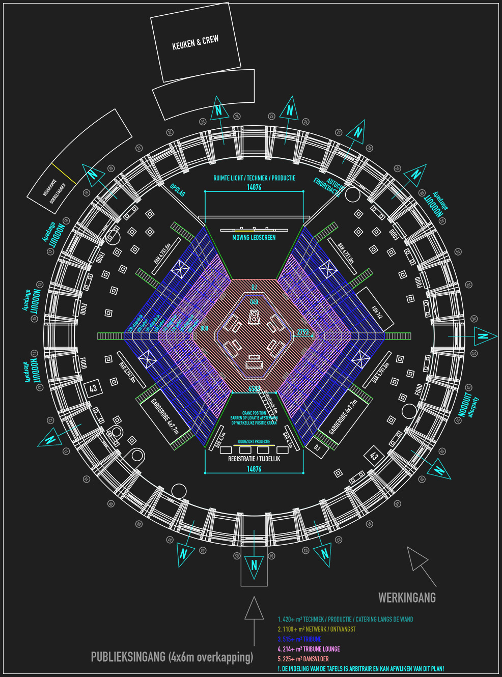 2D CAD drawing, plan overview of the set on location