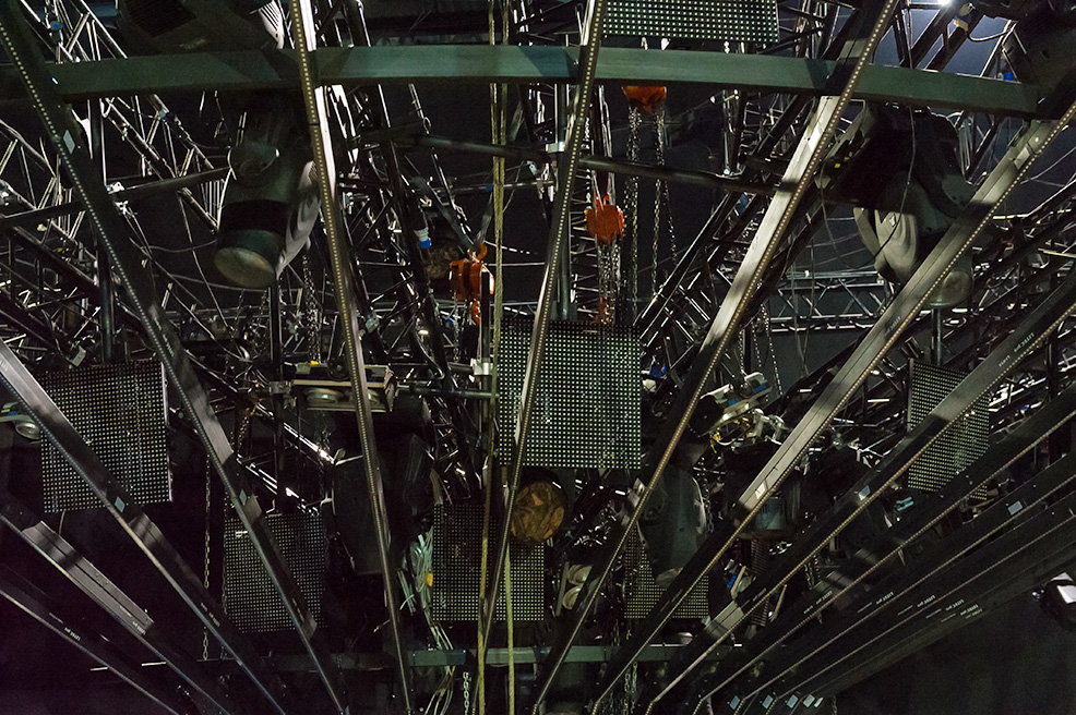 photo, the 'merry go around' centerpiece of the set being prepped