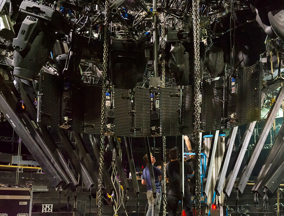 photo, the 'merry go around' centerpiece of the set being prepped