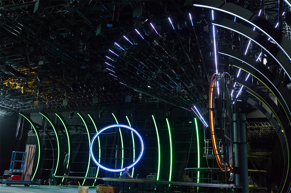 photo, early led test on the walls and 'merry go around'