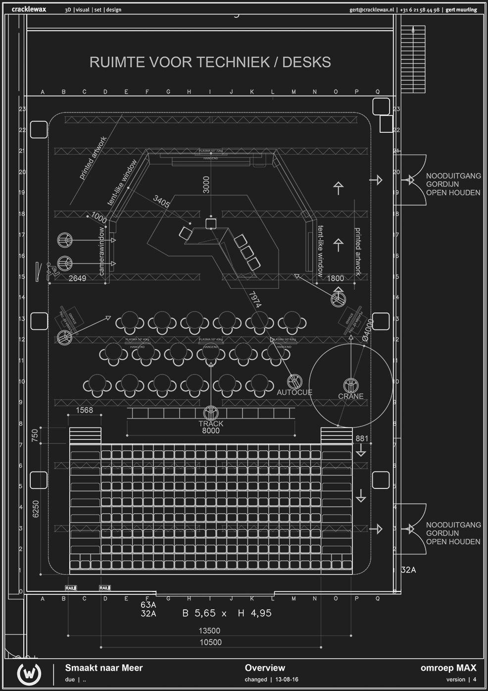 CAD drawing, plan overview of the set in the studio